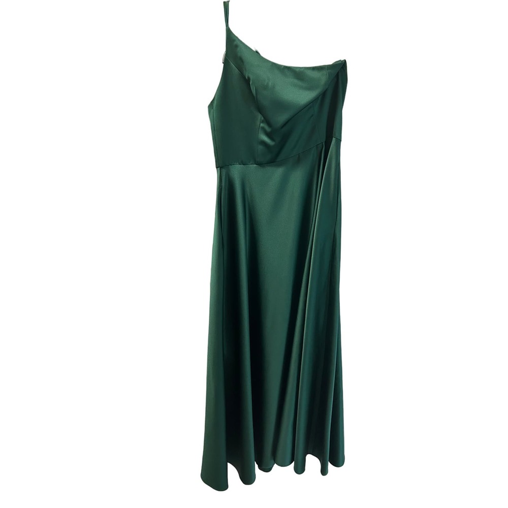 Dark Green Satin One Shoulder Gown | Size 12